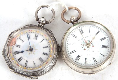 Lot 233 - Two white metal fob pocket watches, one...