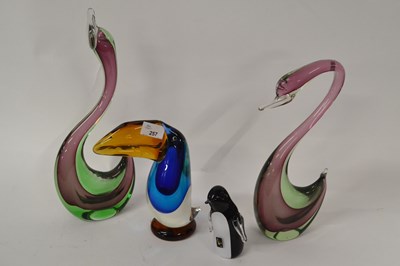 Lot 298 - A group of three coloured glass Murano style...