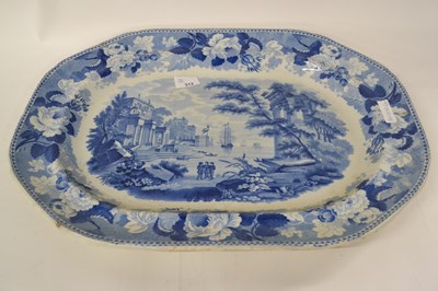 Lot 351 - A large flow blue platter with central design...