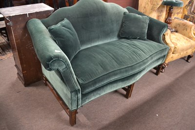 Lot 530 - A Georgian style camel back sofa upholstered...