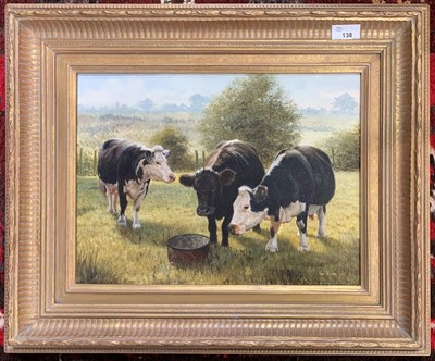 Lot 138 - Ken Bizon (British, b.1927), Trio of cows of a...