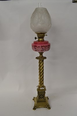 Lot 333 - A large 19th Century brass oil lamp with...