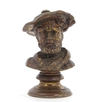 Lot 398 - A brass paperweight model of a Scotsman on...