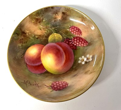 Lot 383 - A Royal Worcester pin tray painted with fruit,...