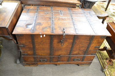 Lot 621 - An Eastern hardwood and iron bound mule chest...