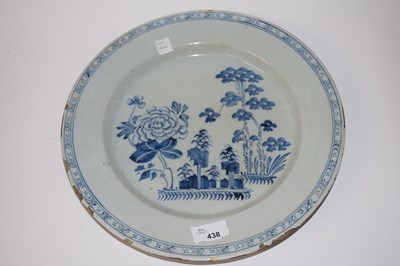 Lot 438 - An 18th Century delft charger with blue and...