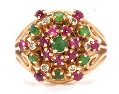 Lot 49 - A multi-gemset ring, set with rubies and green...