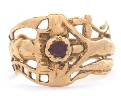 Lot 58 - An Art Nouveau style ruby ring, the abrstract...