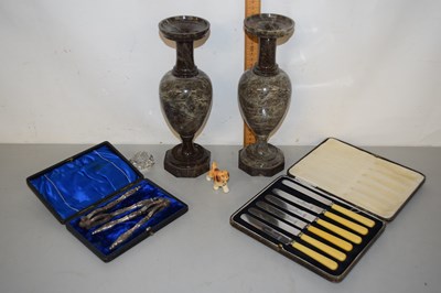 Lot 1 - A pair of onyx vases, box set of nutcrackers