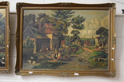 Lot 204 - J Morris, large study of a village street...