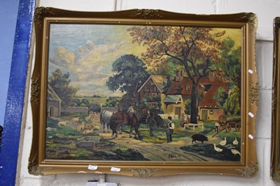 Lot 203 - J Morris, oil on canvas study of a village...