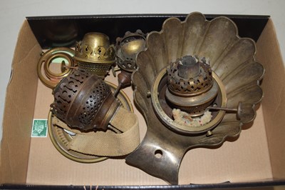 Lot 42 - Box of various oil lamp fittings and other items