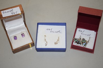 Lot 112 - Box of three pairs of silver earrings