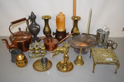 Lot 146 - Mixed Lot: Brass vases, copper kettle, trivet,...