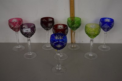 Lot 158 - Set of eight coloured hock glasses