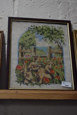 Lot 589 - Needlework picture of a rabbit in poppies