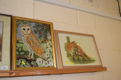 Lot 593 - Needlework picture of an owl together with a...