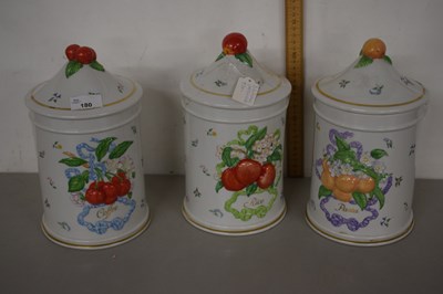 Lot 180 - Three porcelain kitchen storage jars