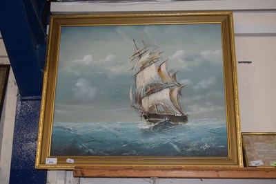 Lot 216 - Contemporary oil on canvas study of a ship on...