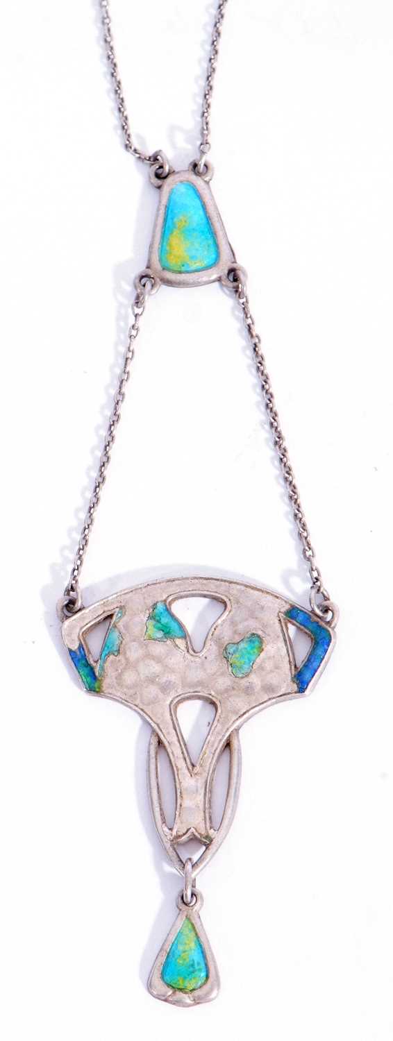 Lot 177 - Art Nouveau silver and enamel pendant necklace,...