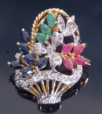 Lot 178 - Precious gem set brooch, a basket of flowers...