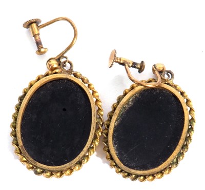 Lot 201 - Pair of antique pietra dura earrings, the oval...
