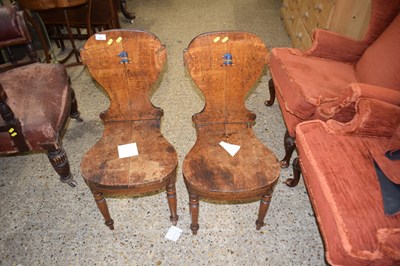 Lot 356 - A pair of Victorian oak hall chairs