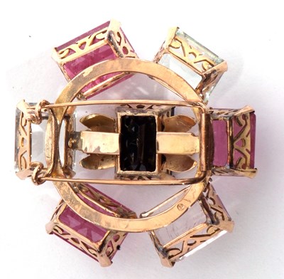 Lot 210 - Precious gem set brooch, the yellow metal...