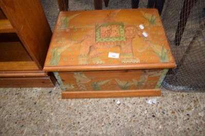 Lot 380 - Small painted pine box with elephant decoration