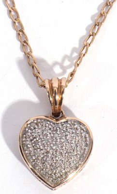 Lot 215 - 9ct gold and diamond heart pendant, the heart...