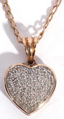 Lot 215 - 9ct gold and diamond heart pendant, the heart...