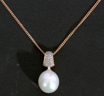 Lot 217 - Modern cultured pearl drop pendant supported...