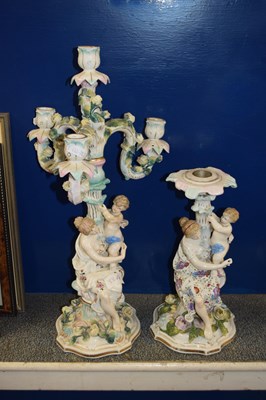 Lot 33a - Continental porcelain candelabra with figural...