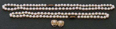 Lot 221 - Mixed Lot: two cultured pearl necklaces, both...