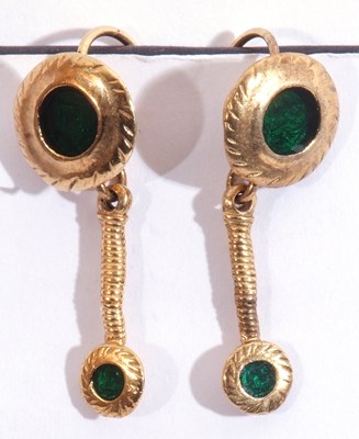 Lot 225 - Pair of Italian yellow metal drop earrings, a...