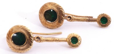 Lot 225 - Pair of Italian yellow metal drop earrings, a...