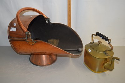 Lot 25 - A copper coal chute together with a brass...