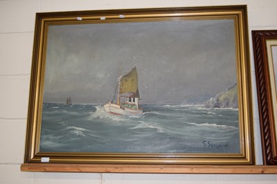 Lot 26 - T.Stougaard study of boats on rough seas, oil...