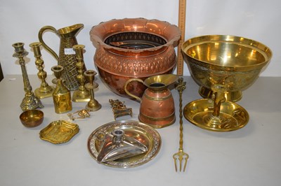 Lot 117 - Mixed Lot: Brass candlesticks, copper...