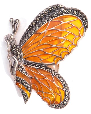 Lot 240 - Modern 925 butterfly brooch, the orange...