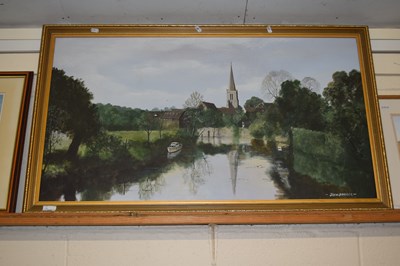 Lot 189 - John Barber, study of a riverside scene, oil...