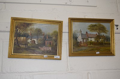 Lot 214 - Pair of small oil on board studies of country...