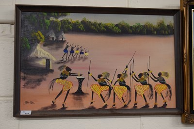 Lot 223 - 20th Century oil on board study of a tribal dance