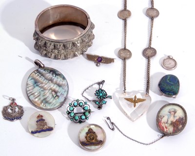 Lot 250 - Mixed Lot: Victorian silver hinged bracelet,...