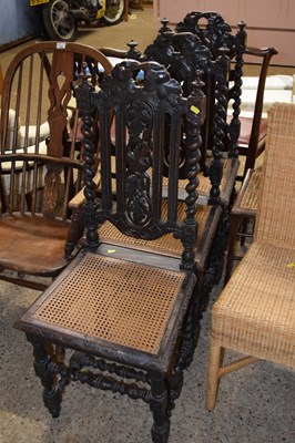 Lot 309 - Three Victorian gothic carved dining chairs