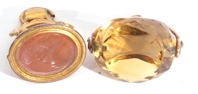 Lot 255 - Mixed Lot: faceted citrine swivel fob in a 9ct...