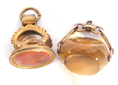 Lot 255 - Mixed Lot: faceted citrine swivel fob in a 9ct...