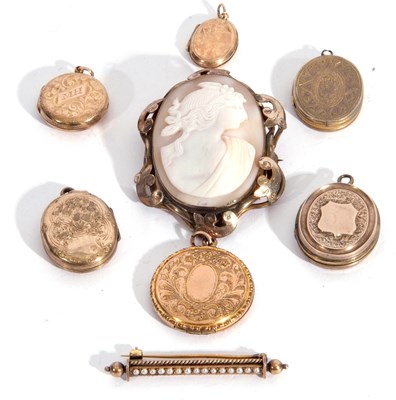 Lot 266 - Mixed Lot: six oval and round metal lockets,...