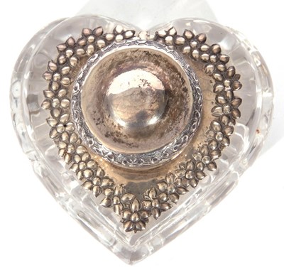 Lot 23 - Cut glass heart shaped inkwell, the top with...