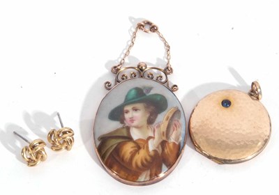 Lot 275 - Mixed Lot: porcelain hand painted oval pendant...